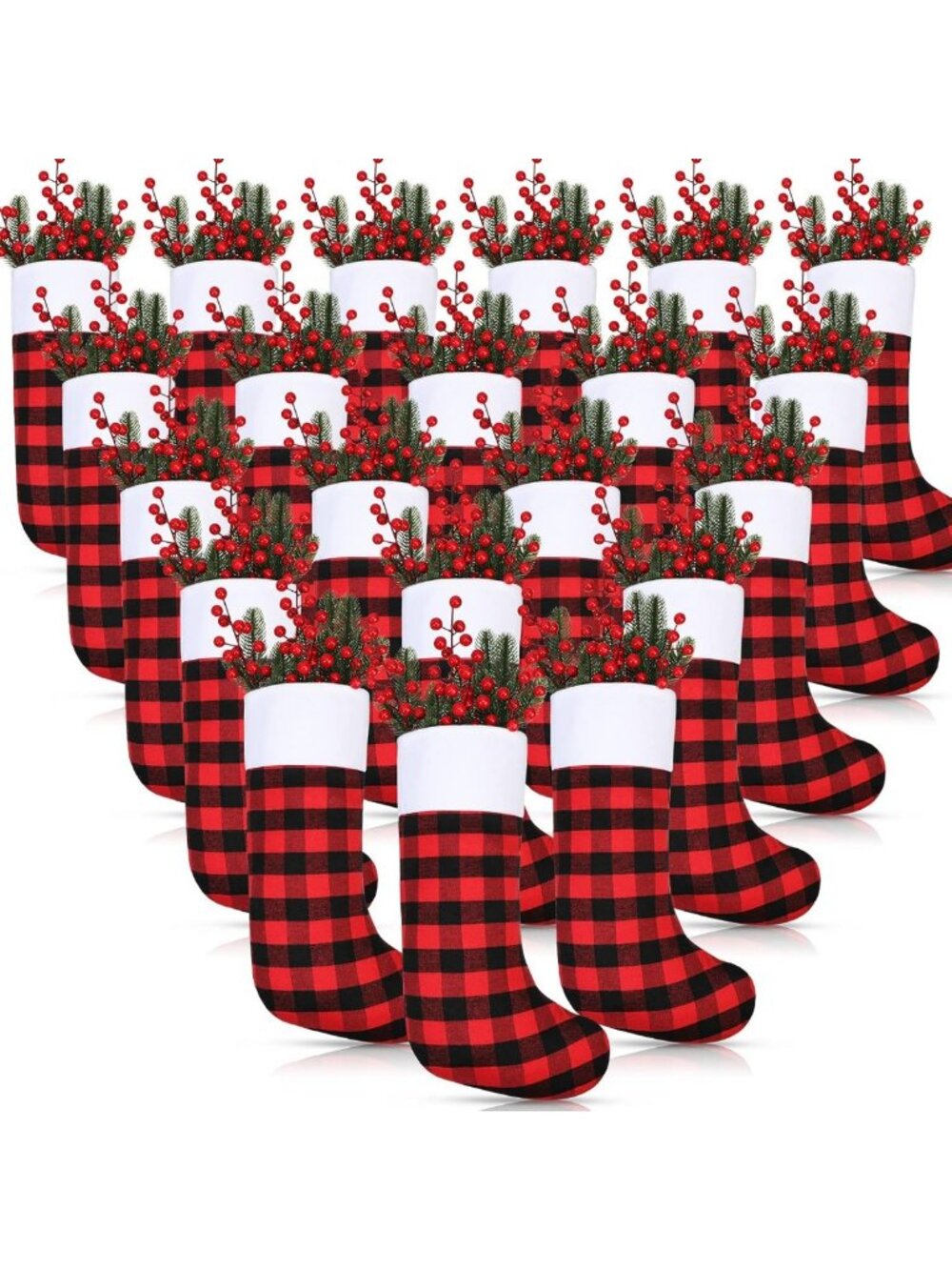 30 Pcs 18" Buffalo Plaid Christmas Stockings Set - Festive Holiday Decor